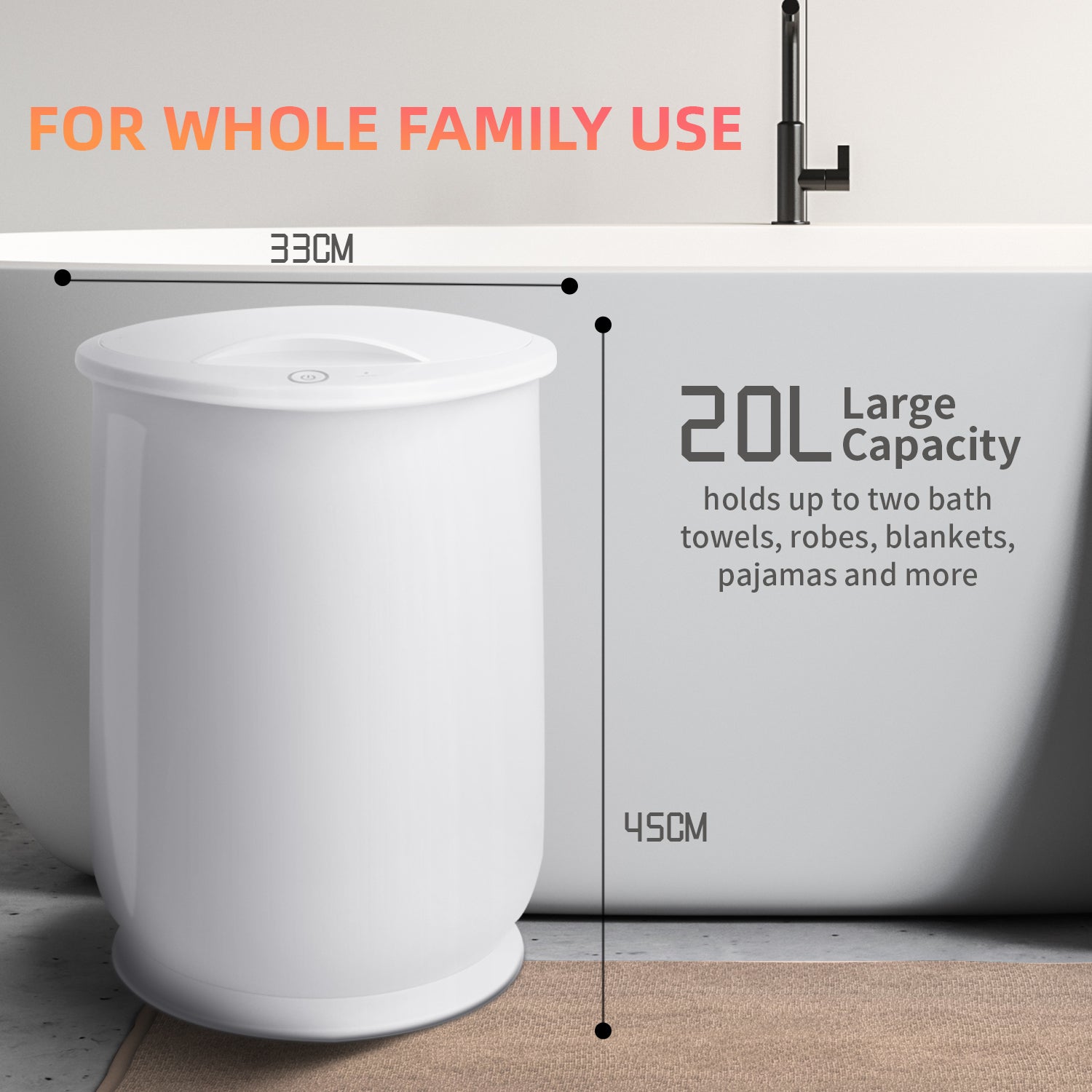 Towel Warmers, Luxury Bucket Towel Warmers, Large Towel Warmers For The Bathroom, Fits Up To 2 Oversized Towels, Bathrobes, Blankets, Pjs And More. White Plastic