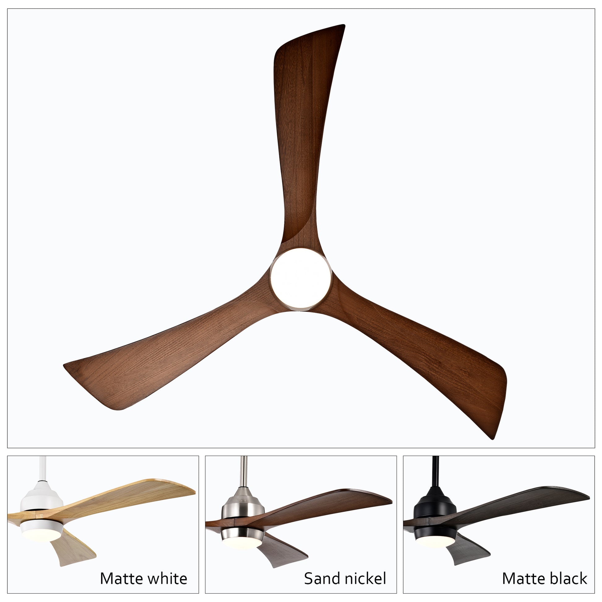 52" Ceiling Fan With Lights Remote Control,Quiet Dc Motor 3 Wood Blade Ceiling Fans 6 Speed Levels,Reversible Ceiling Fan, For Patio Living Room, Bedroom, Office,Indoor. Stain Nickel Walnut Nickel Contemporary,Farmhouse,Industrial Wood Iron