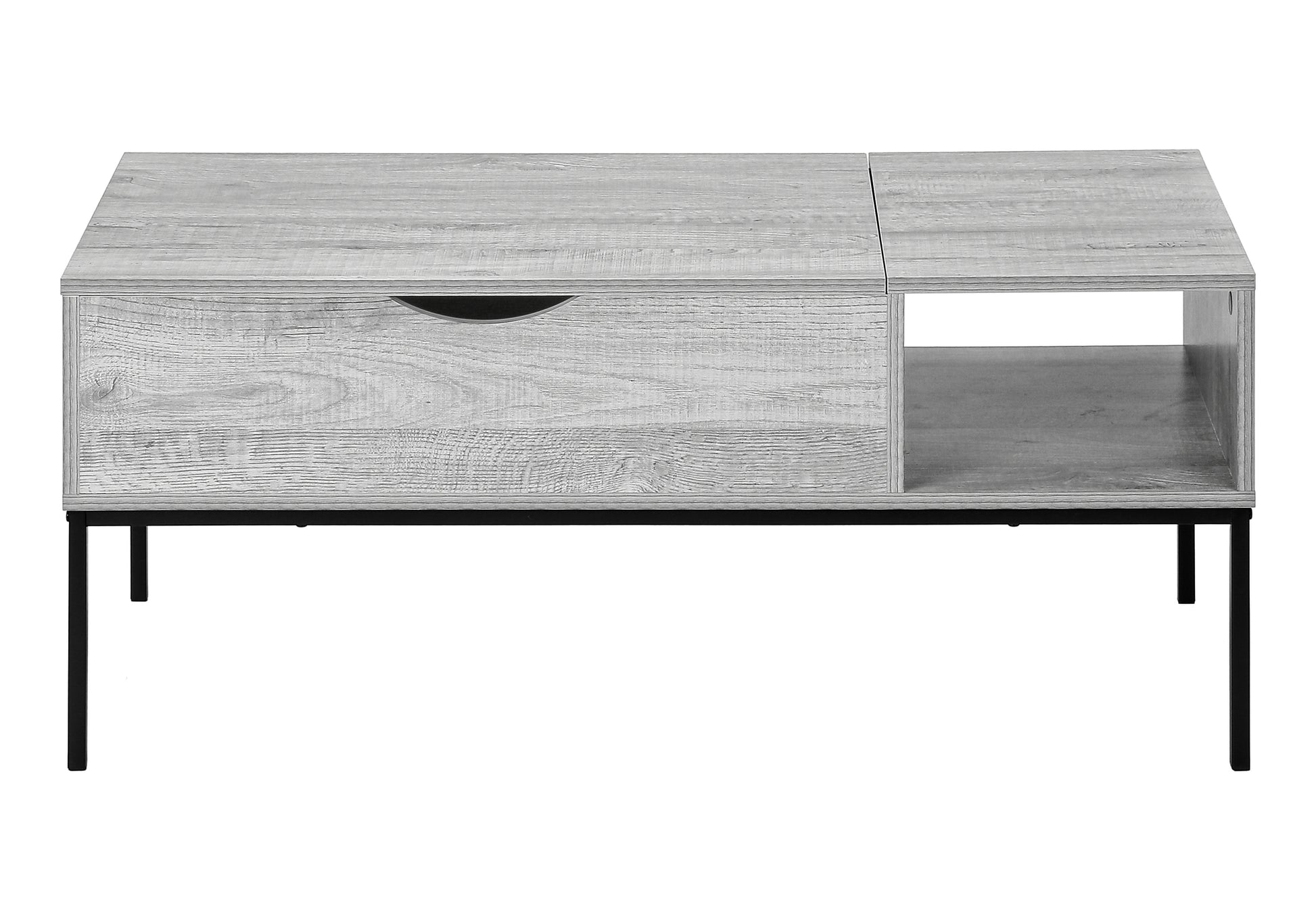 Coffee Table, 42" L, Rectangular, Cocktail, Lift Top, Grey, Black Metal, Contemporary, Modern Grey Particle Board