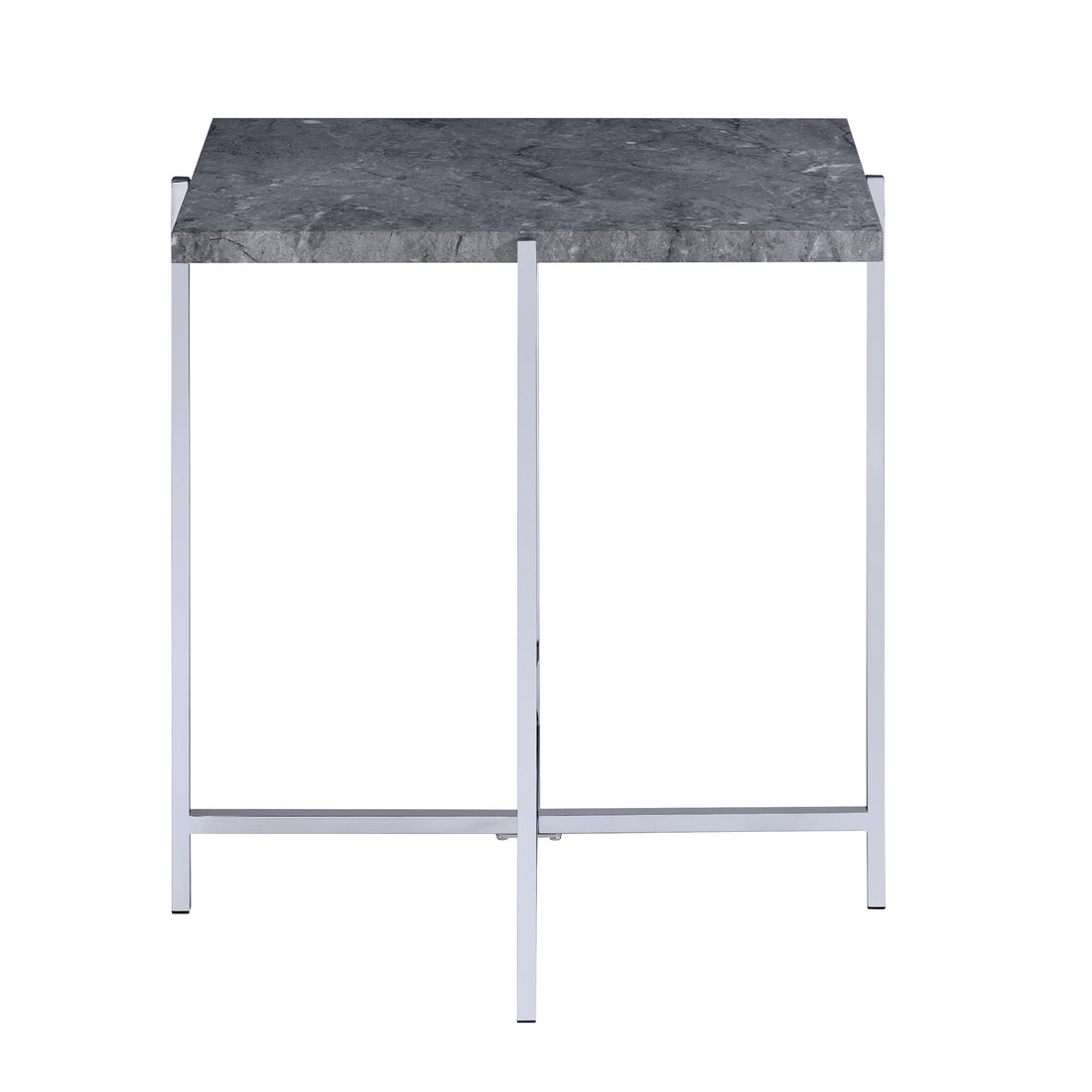 Grey And Chrome Rectangle End Table Grey Silver Primary Living Space Rectangular Marble Metal