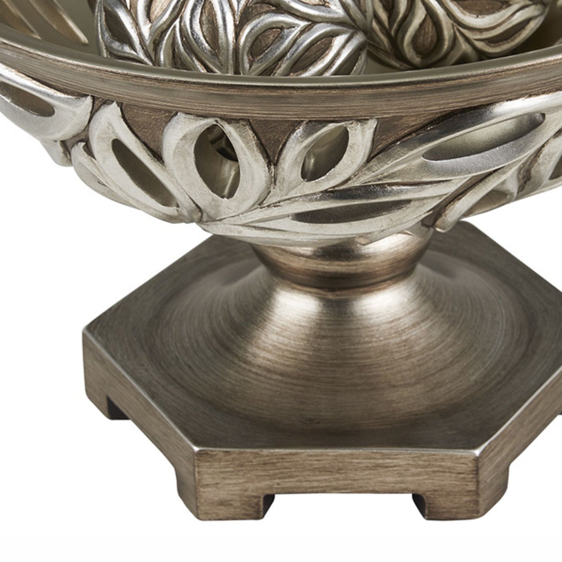 12.75" Long Polyresin Decorative Bowl "Kiara", Silver Peacock Feathers Design Silver Polyresin