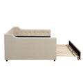 Full Size Upholstered Tufted Daybed With Twin Size Trundle, Beige Beige Upholstered