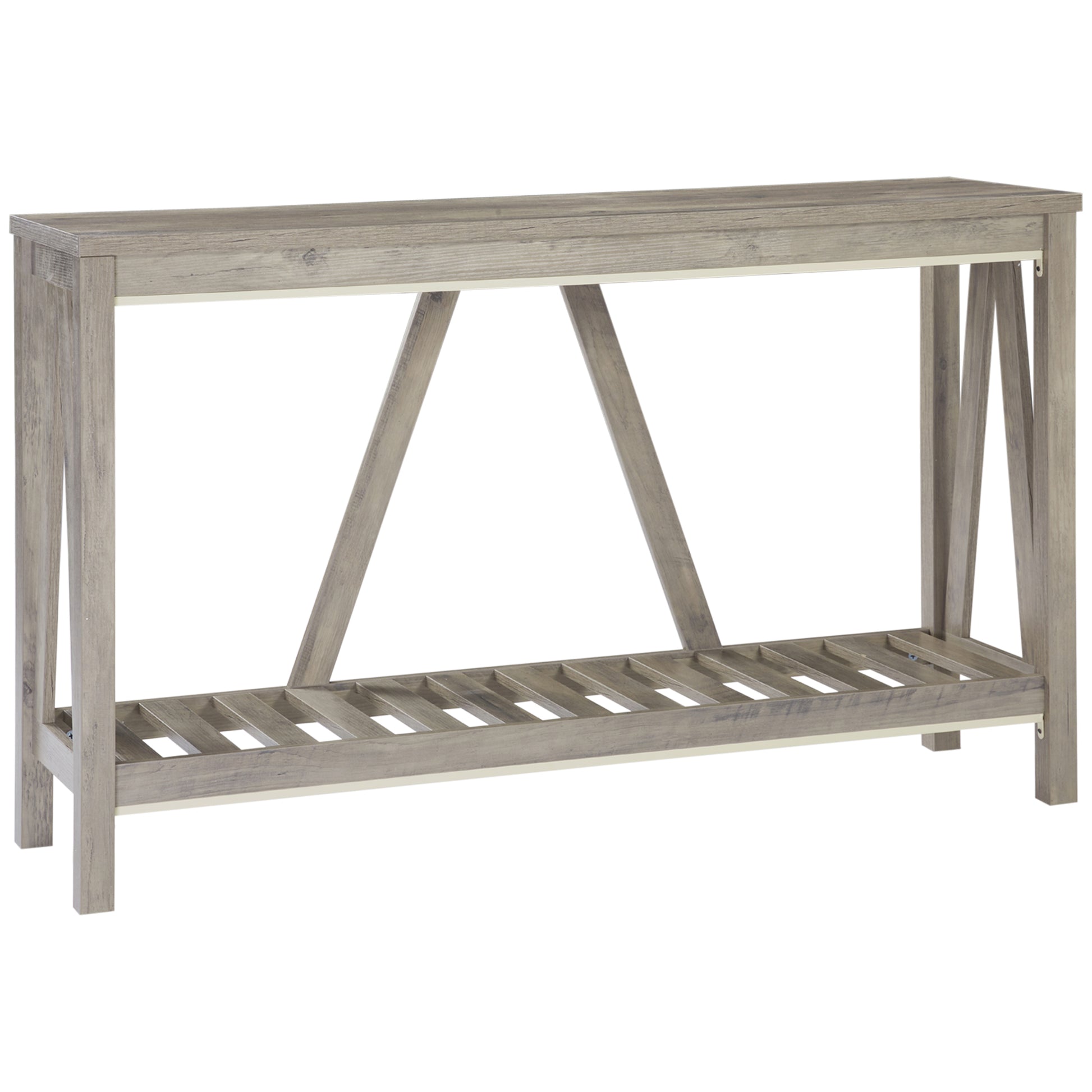 Homcom Console Table, Farmhouse Entryway Table With Storage Slatted Shelf, Rustic Sofa Table With Anti Tipper For Living Room, Hallway, Gray Gray Particle Board