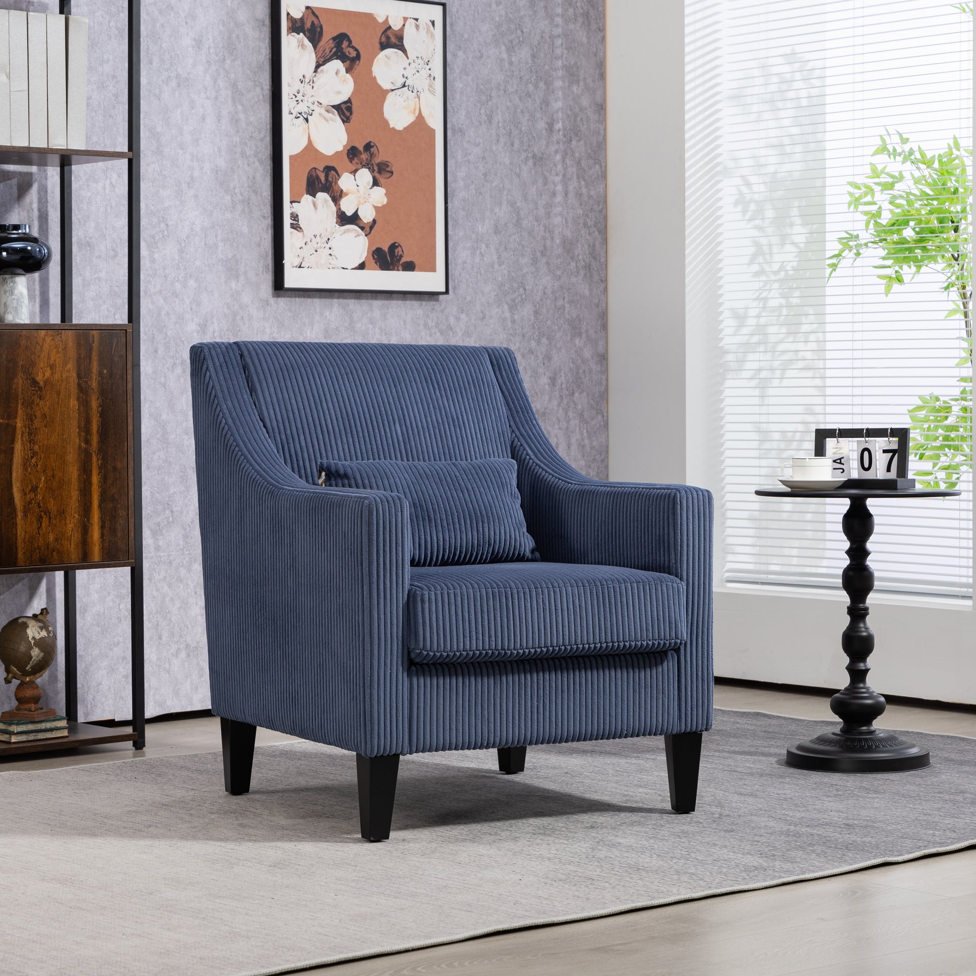 Coolmore Modern Accent Chair,Upholstered Armchair With Scooped Arms For Bedroom,Apartment,Studio,Office,Waiting Room Blue Corduroy Blue Primary Living Space Foam Corduroy