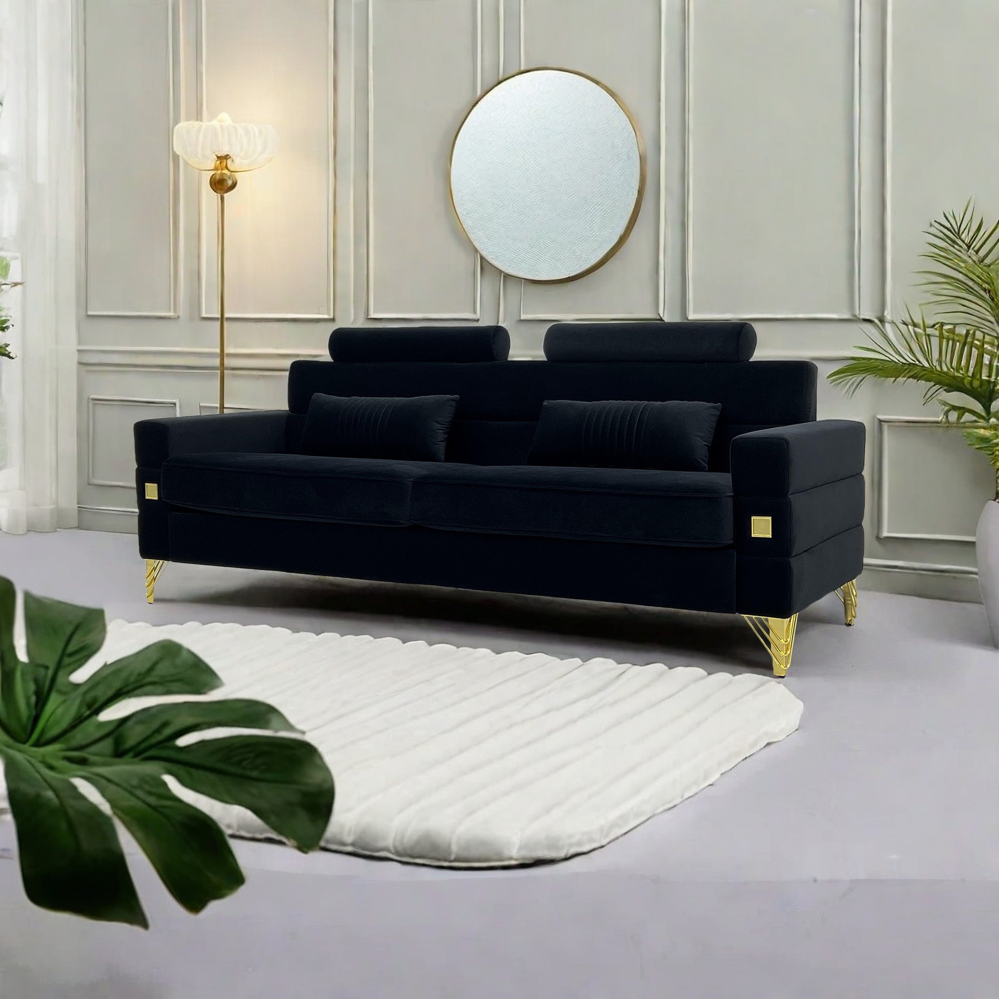 Fx P15 Bk Sofa Temu Suitable Black Velvet 2 Seat