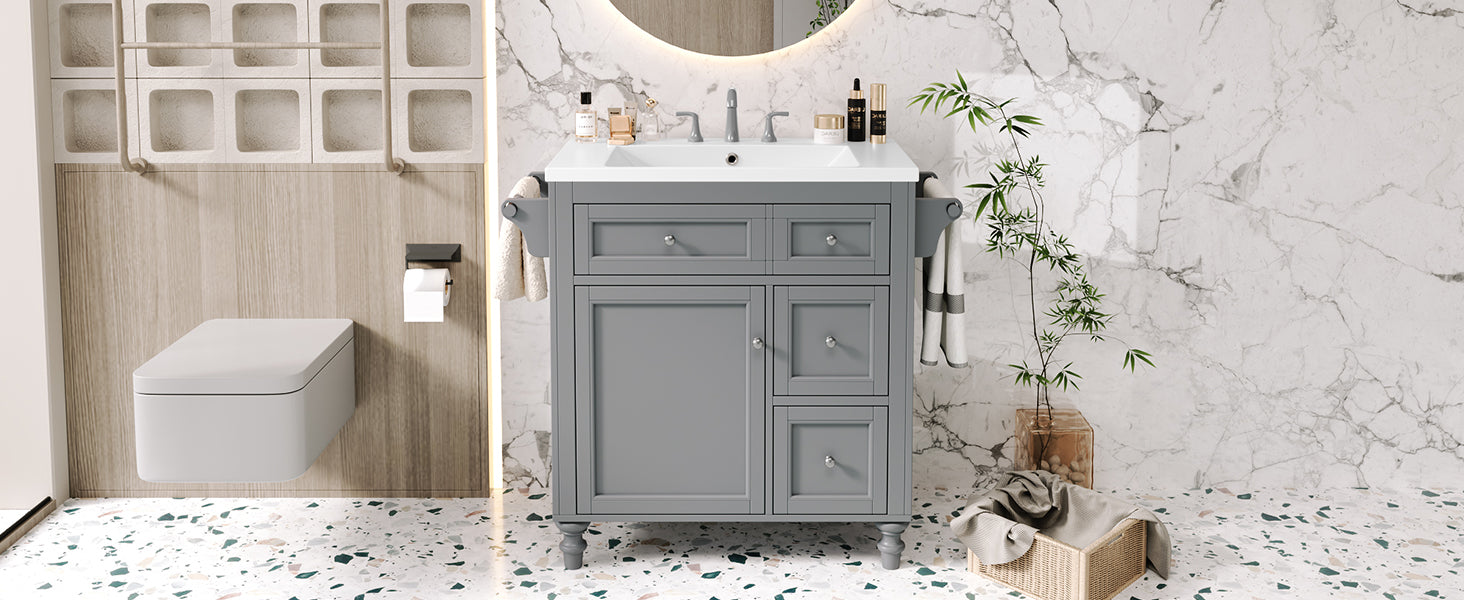 30'' Bathroom Vanity With Top Sink, Modern Bathroom Storage Cabinet With 2 Drawers And A Tip Out Drawer, Single Sink Bathroom Vanity Same As Sw000143Aae Grey Bathroom Modern Solid Wood Mdf Resin