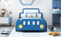 Twin Size Race Car Shaped Platform Bed With Wheels,Blue Twin Blue Pu Leather