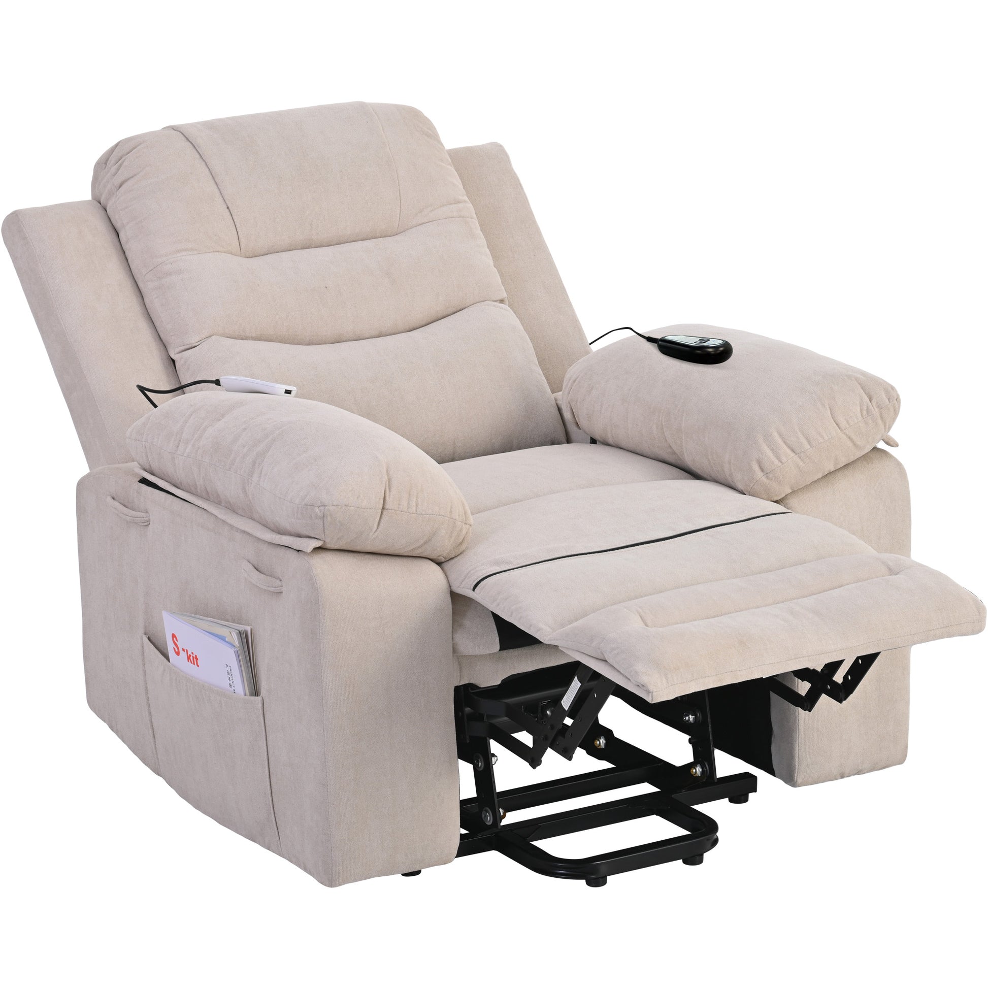 Massage Recliner,Power Lift Chair For Elderly With Adjustable Massage And Heating Function,Recliner Chair With Infinite Position And Side Pocket For Living Room ,Beige Beige Foam Linen