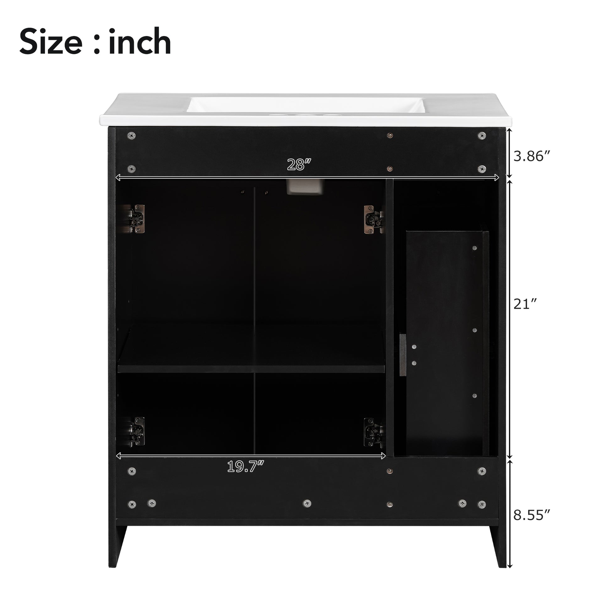 30 Inch Black Bathroom Vanity With Ceramic Sink Combo, Abundant Storage Cabinet 2 Soft Close Doors And Double Tier Deep Drawer Black Bathroom Mdf