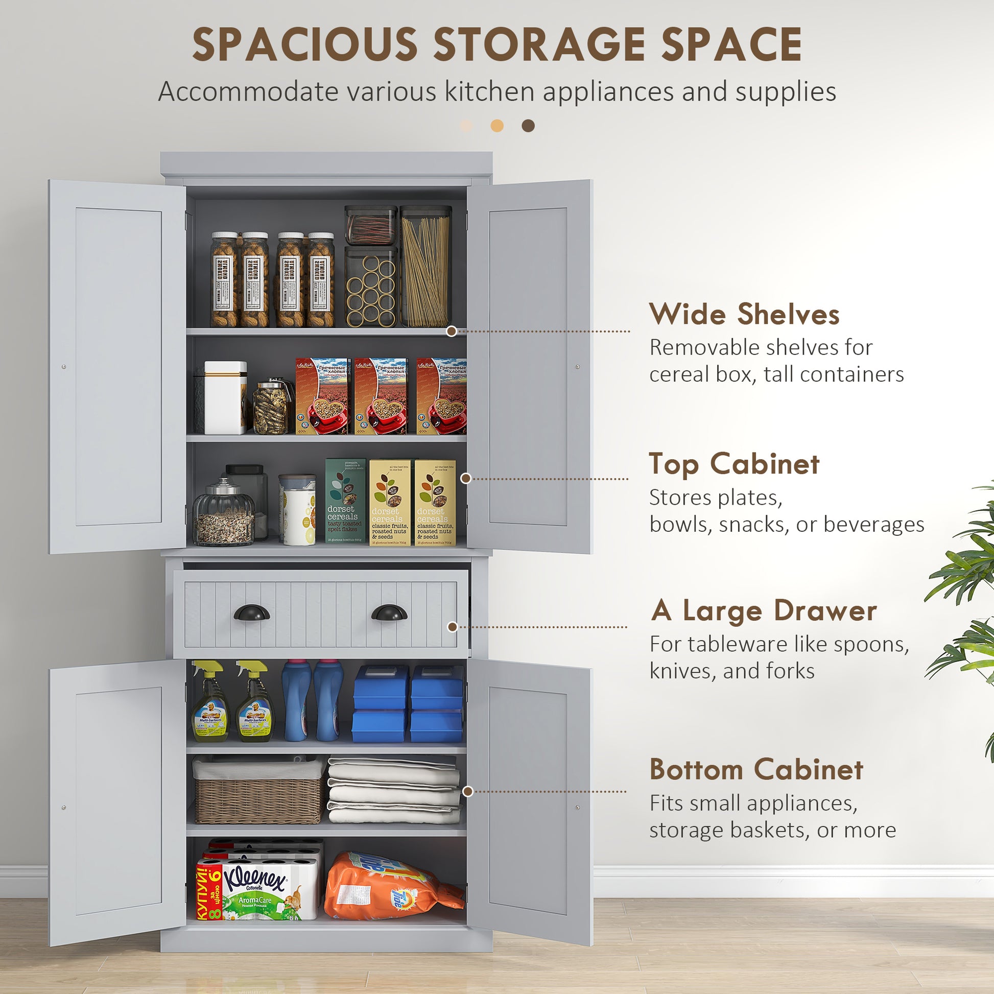 HOMCOM 72" Kitchen Pantry Storage Cabinet, Traditional gray-mdf