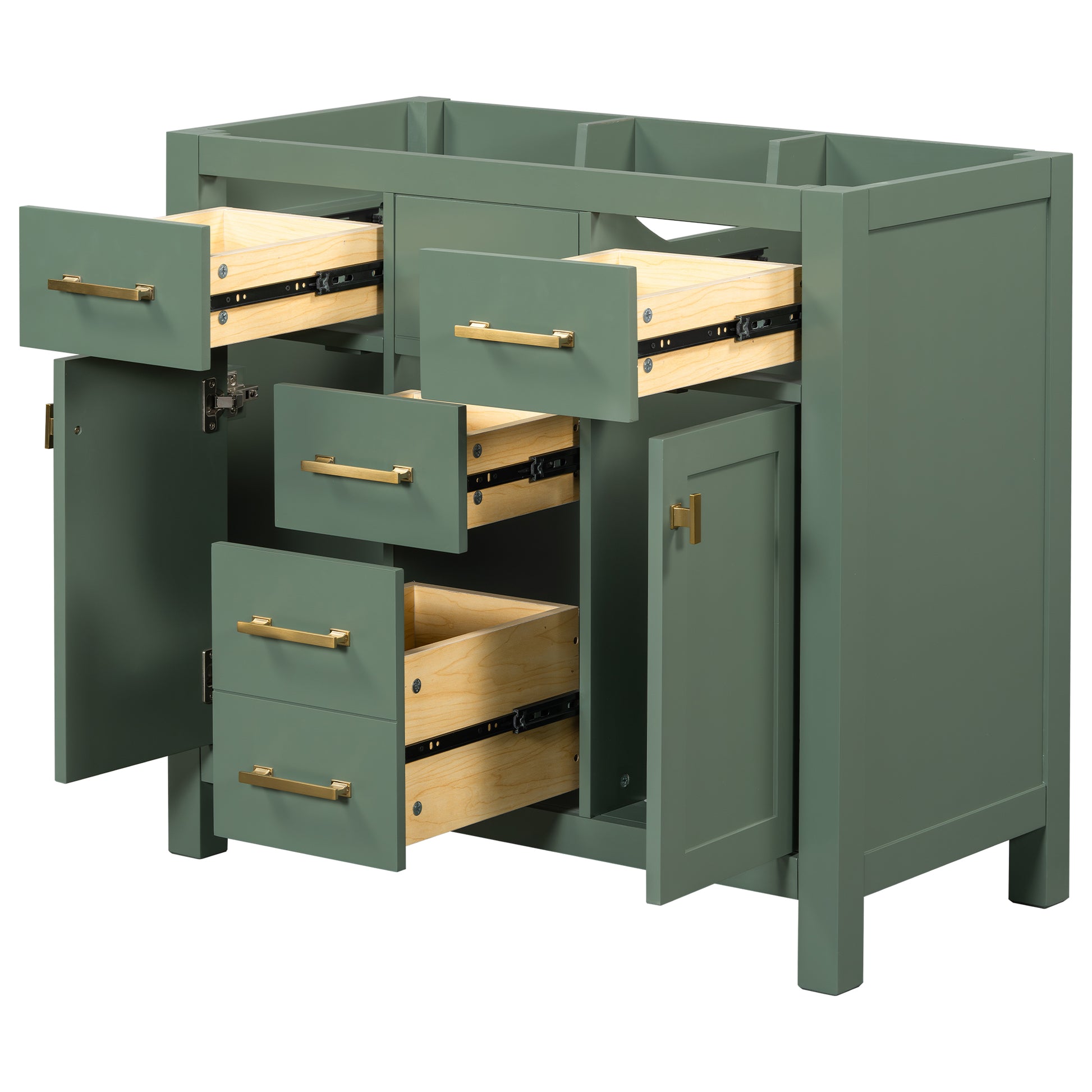 36'' Bathroon Vanity Without, Modern Freestanding Single Bathroom Cabinet With 4 Drawers & 2 Cabinets,Storage Cabinet For Bathroom, Solid Wood Frame Vanity Only, Green Not Include Sink Green Solid Wood Mdf