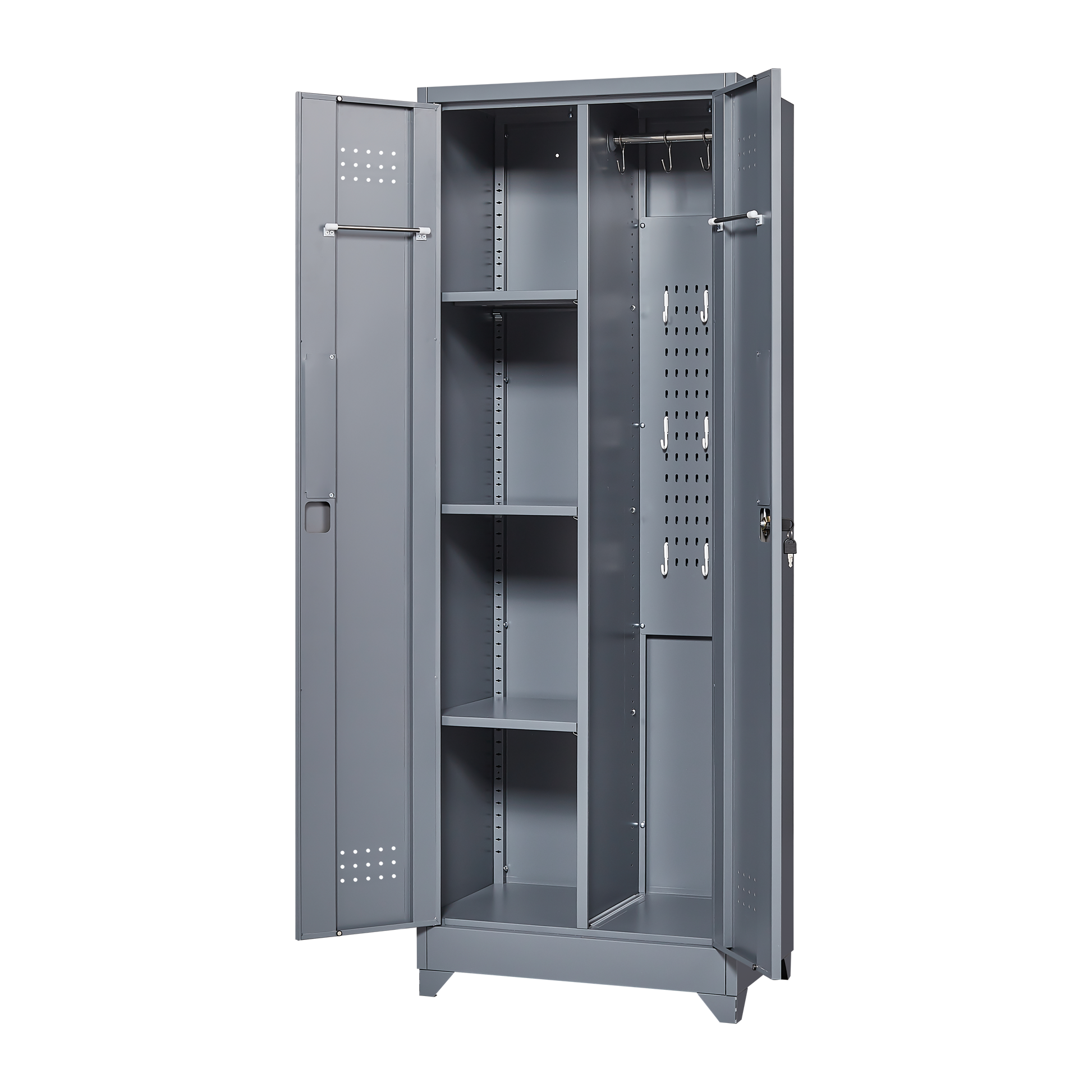 Metal Storage Cabinets, Cleaning Tool Cabinet With Locking Door, Tall Broom Tool Organizer And Storage, Large Storage Cabinet For Kitchen, Pantry, Office, Shop 3 4 Shelves Grey Door Locks Modern Metal