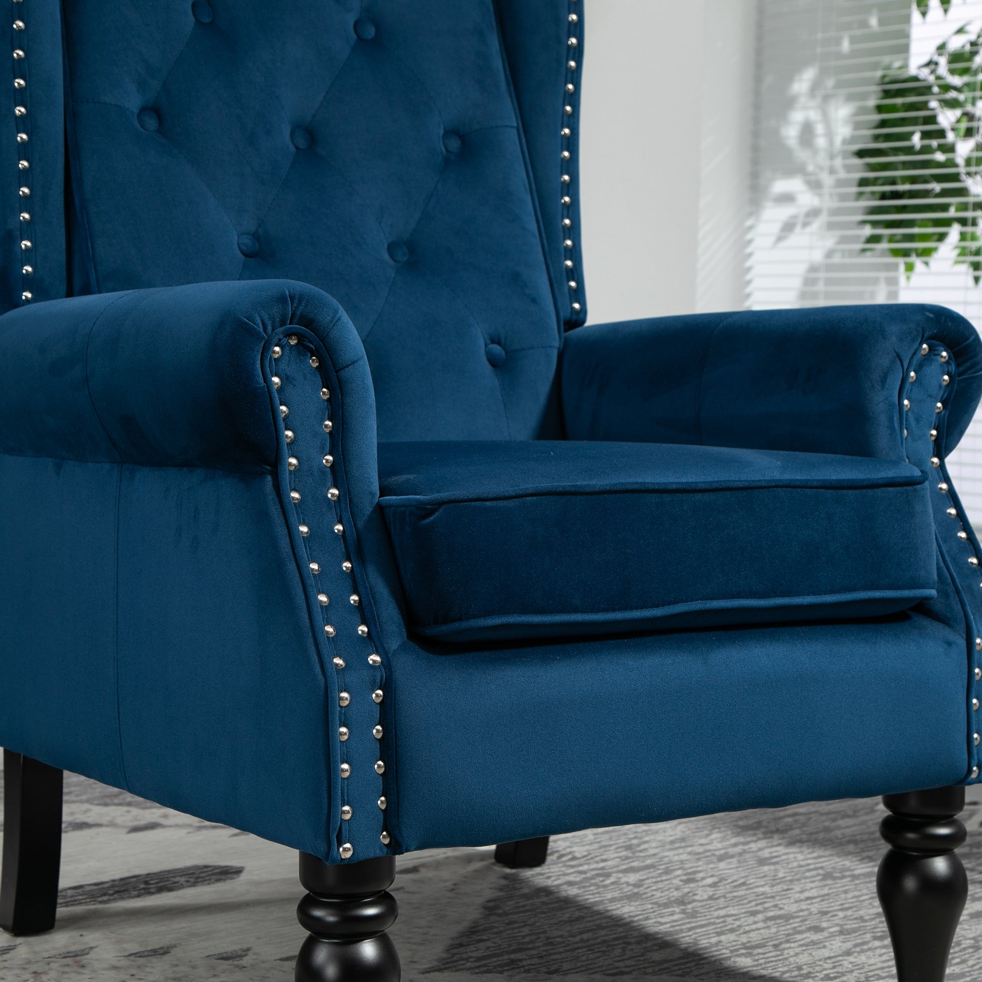 Coolmore Wood Frame Armchair, Modern Accent Chair Lounge Chair With Sturdy Wood Legs For Living Room Bedroom Navy Navy Foam Velvet