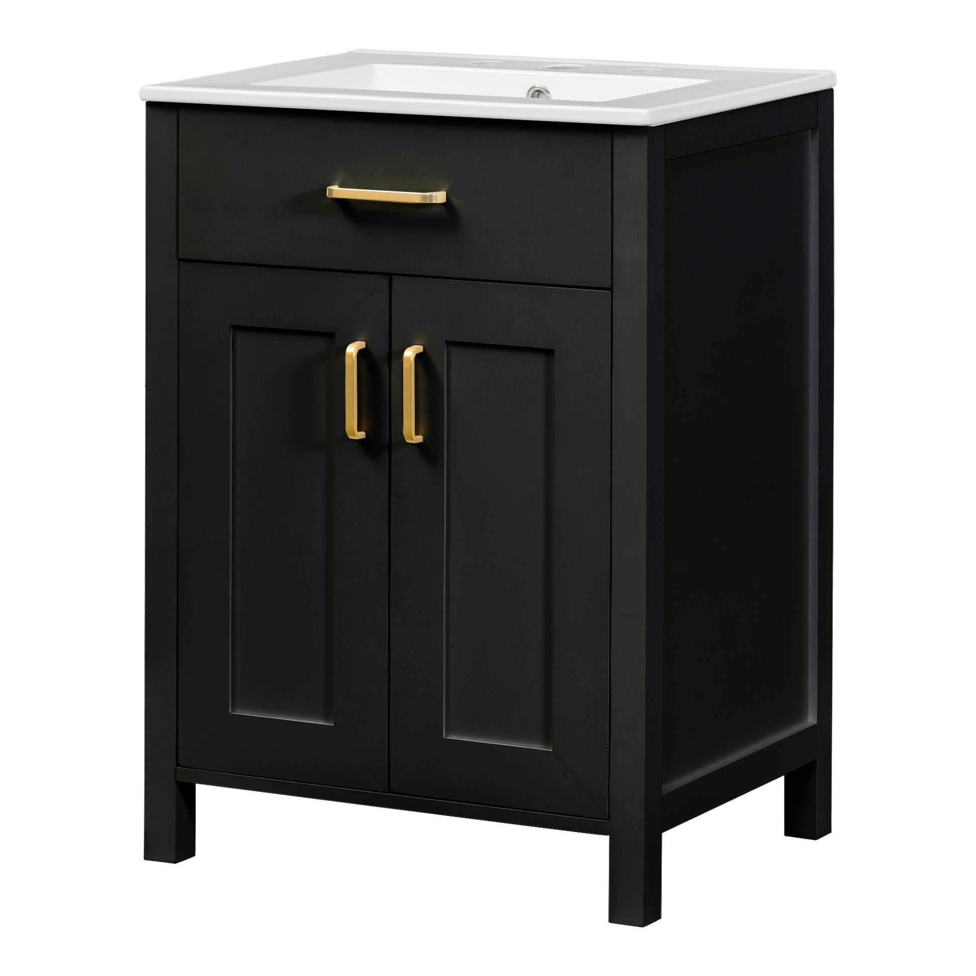 24"Bathroom Vanity Combo With Ceramic Sink, Luxurious Space Saving Vanity W24"*D18"*H34"Inch, 2 Soft Close Doors Black Bathroom Solid Wood Mdf