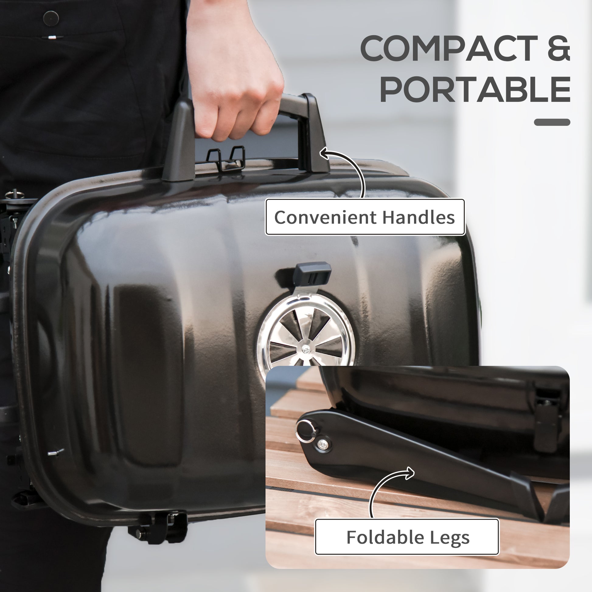 Outsunny 14" Portable Charcoal Grill, Tabletop Small Bbq Grill For Outdoor Cooking, Camping, Tailgating, Enamel Coated, Vent, Folding Legs, Black Black Iron