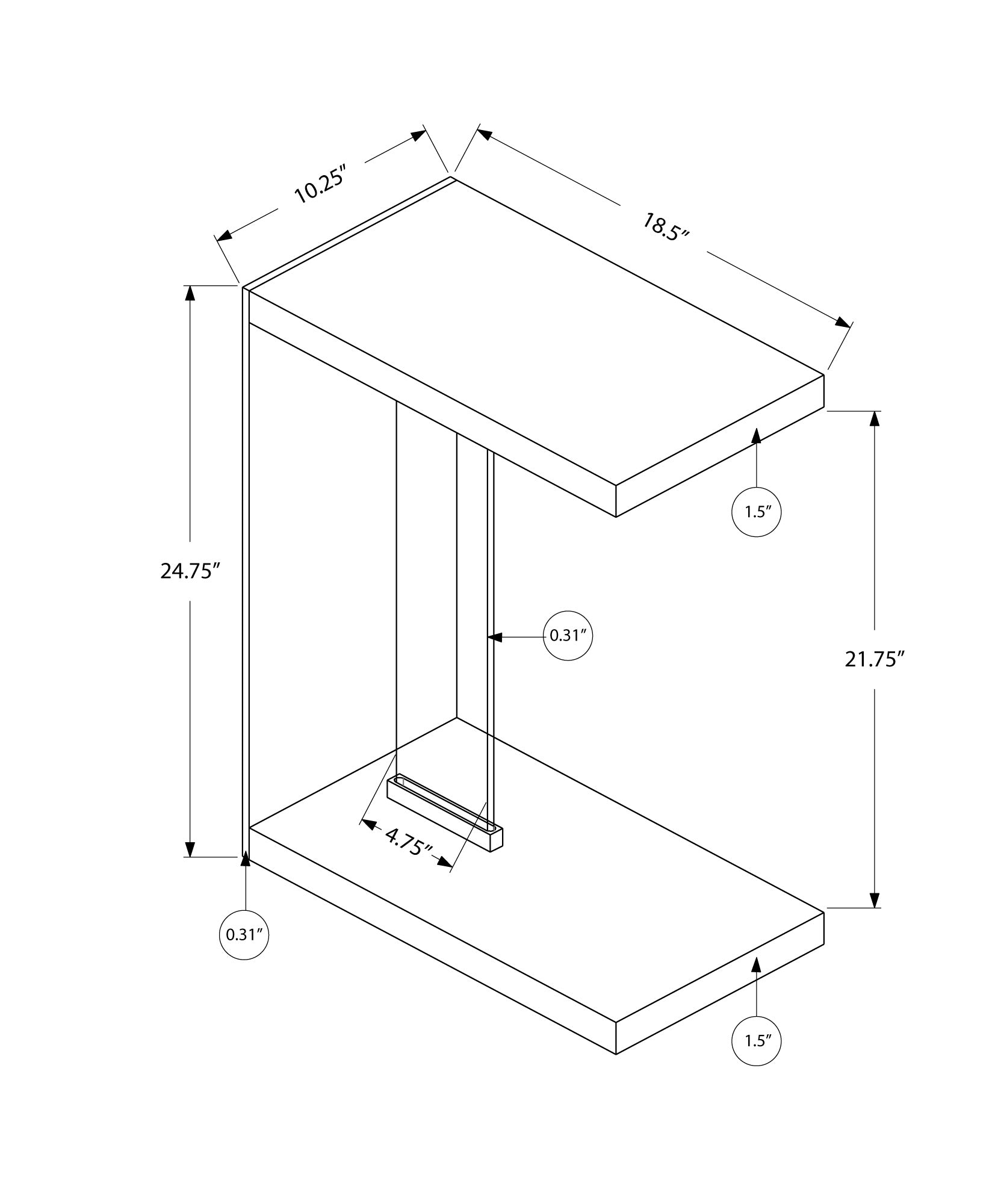 Accent Table, C Shaped, End, Side, Snack, Living Room, Bedroom, Glossy White Laminate, Clear Tempered Glass, Contemporary, Modern White Particle Board