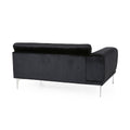 Luxurious Black Velvet 4 Seater Sofa With Ultra Soft Cushions, Metal Silver Legs Decor With Exquisite Craftsman, And Timeless Elegance, Perfect For Elevating Modern And Sophisticated Living Spaces Black Velvet Wood Primary Living Space Pillow Back Soft