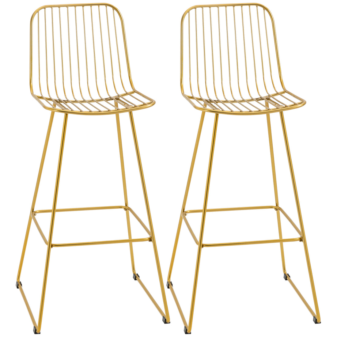 Homcom Modern Bar Stools, Metal Wire Bar Height Barstools, 30" Seat Height Bar Chairs For Kitchen With Back And Footrest, Set Of 2, Gold Gold Steel