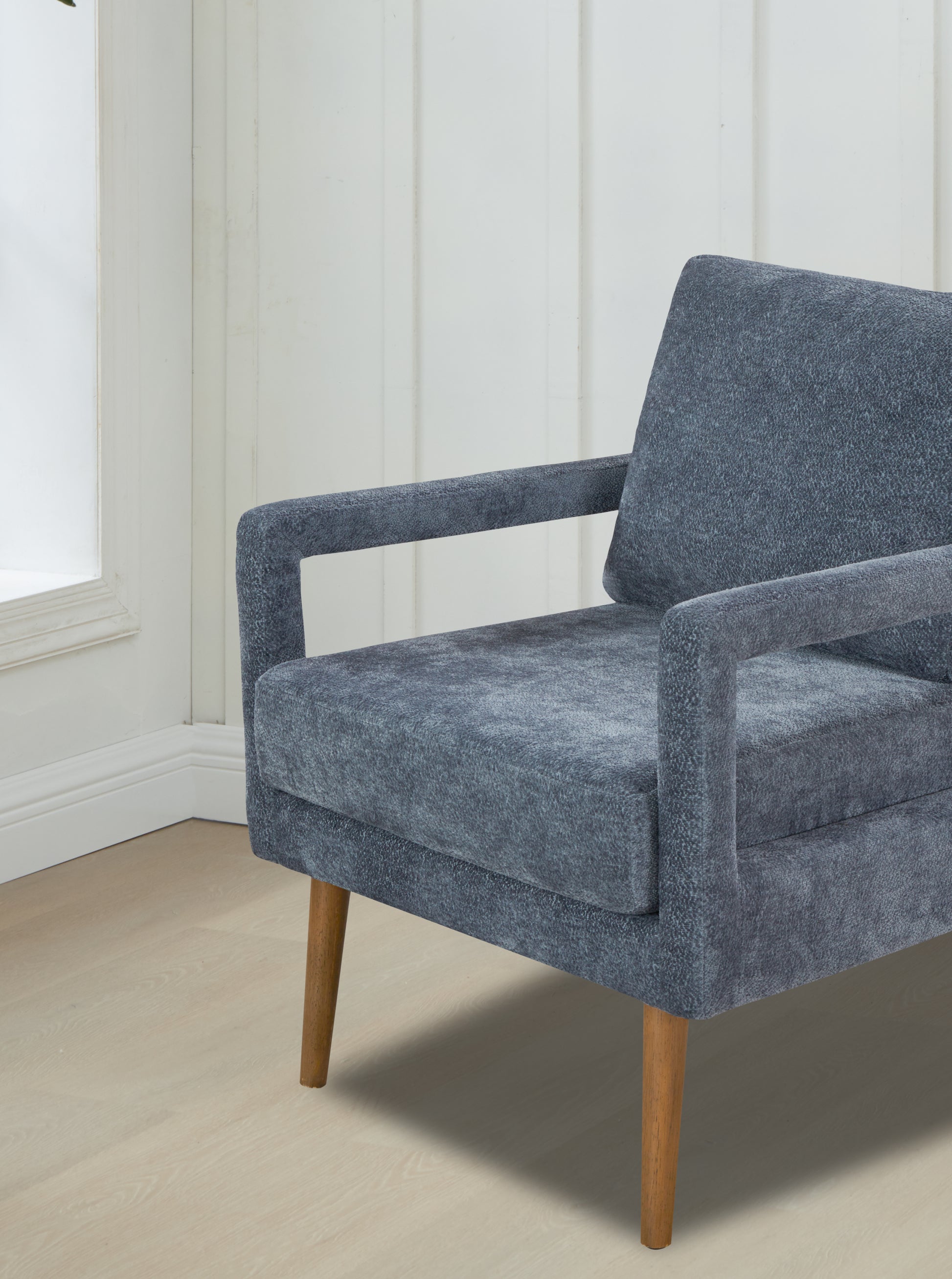 Mid Century Armchairaccent Chair With Chenille Armrest & Soft Cushion For Living Room, Bedroom, Home Office, Study, Dark Grayish Blue Blue Foam Wood Fabric