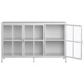 Heavy Duty Metal Modern Sideboard Buffet Cabinet With Storage Premium Steel Storage Cabinet ,Adjustable Feet,Glass Doors,Large Capacity Organizer Accent Chests 3 4 Spaces Antique White Primary Living Space Glass Doors Modern Metal Metal