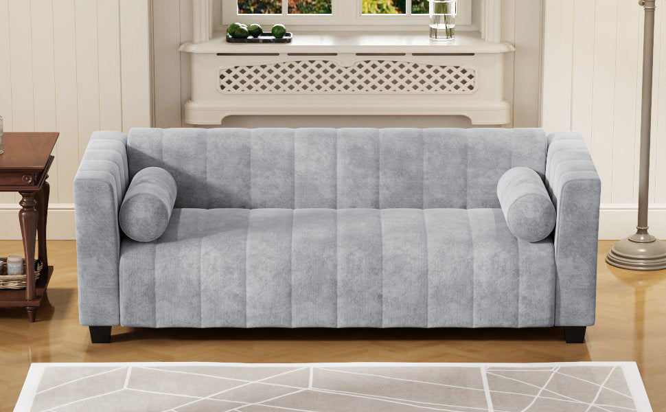78.7''Upholstered Sofa For Living Room, Bedroom, Salon, Simplified Style Light Gray Polyester 3 Seat