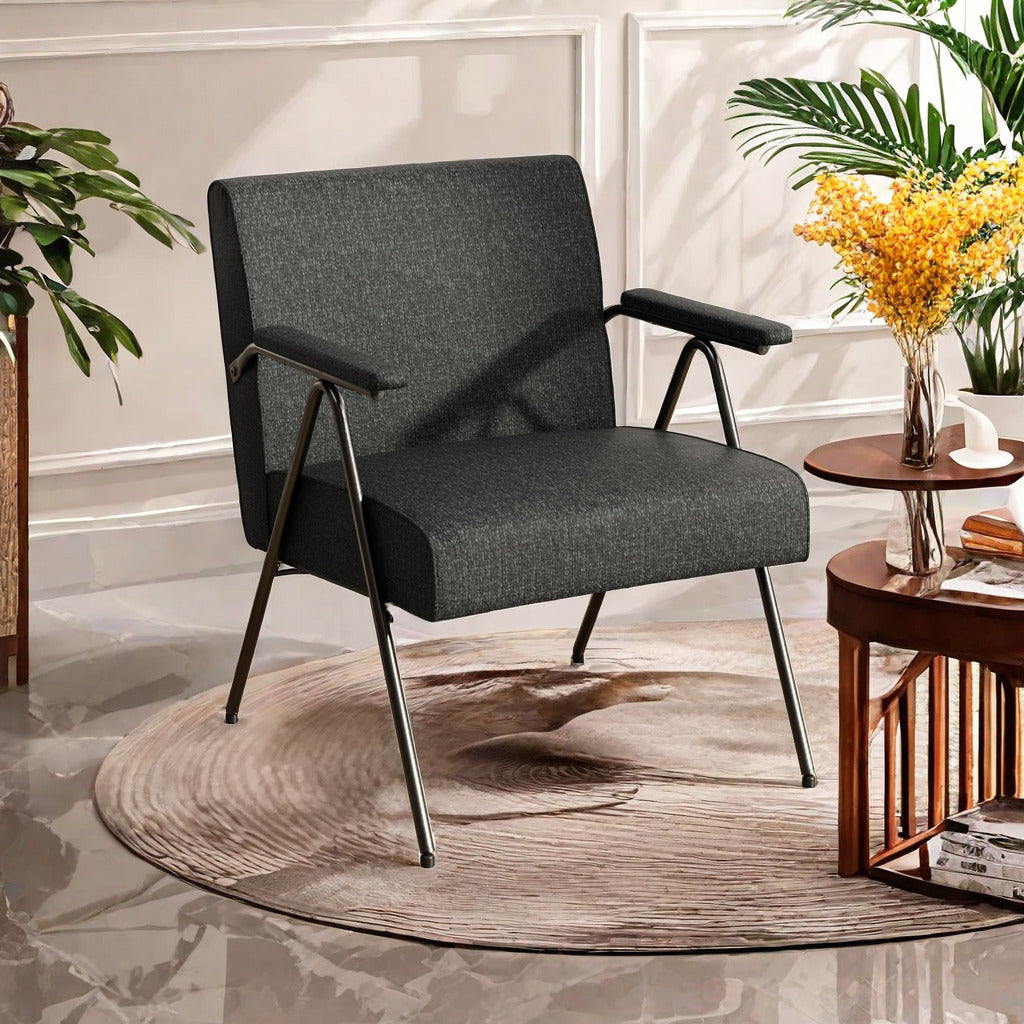 Fx P91 Bk Sofa Chair Modern Black Accent Chair With Metal Frame Stylish Upholstered Single Sofa, Perfect For Living Room, Bedroom, And Office Decor Temu Suitable Black Linen