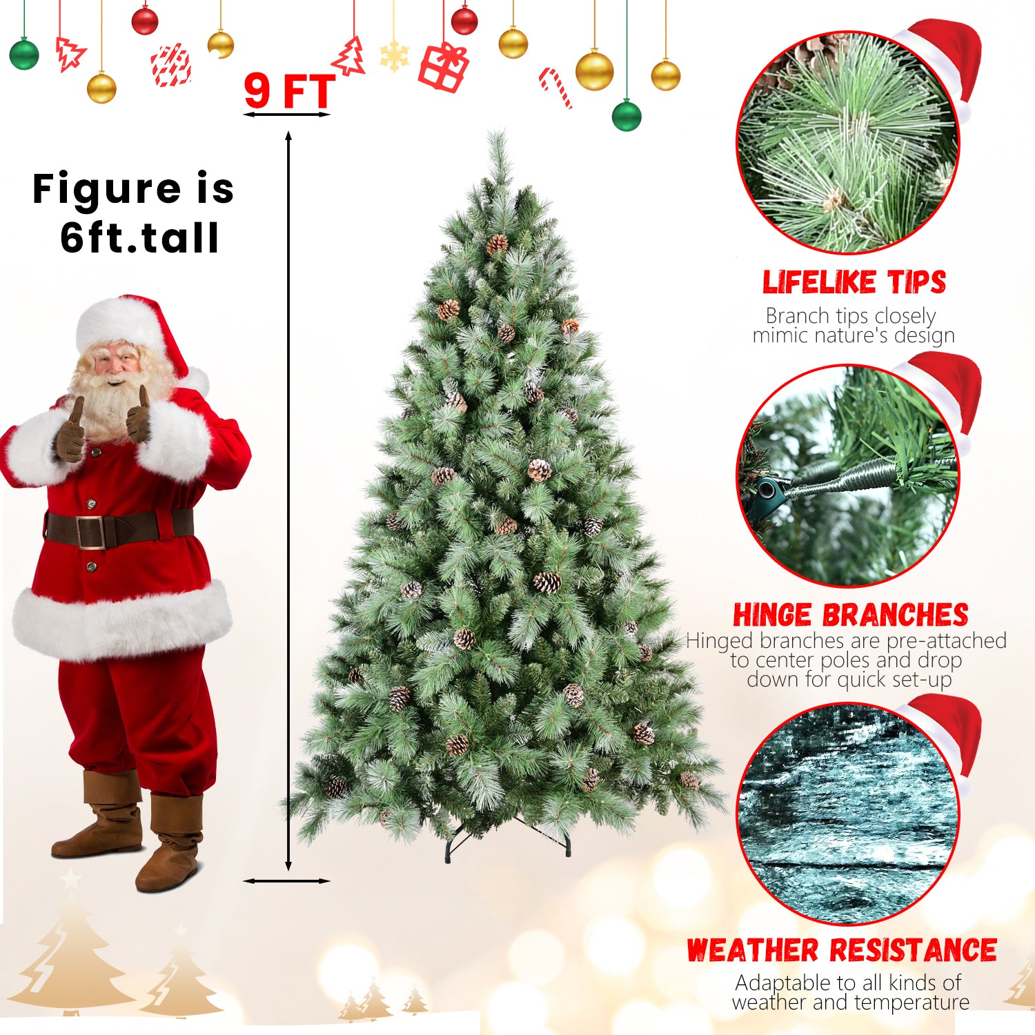 8Ft Scotch Pine Christmas Tree, Premium Frosted Pre Decorated Artificial Holiday Decor W 1,858 Branch Tips, Xmas Trees For Holiday Party Decoration Green Polyethylene