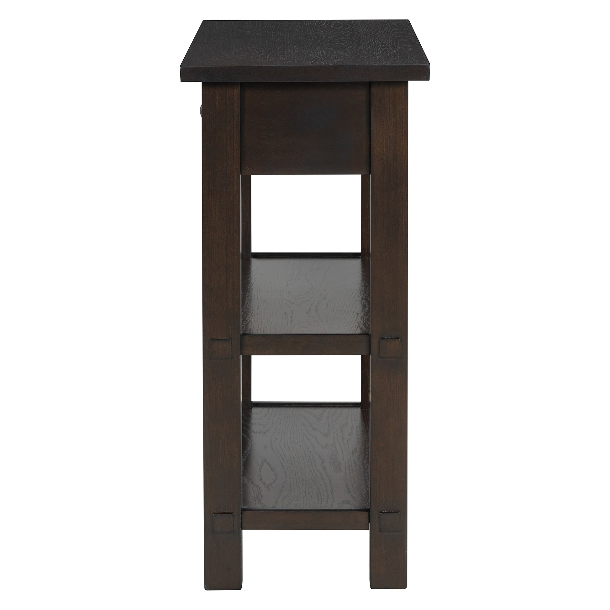 Retro Console Table With Drawer And Two Sturdy Shelves For Entryway, Living Room Espresso Espresso Mdf,Rubber Wood