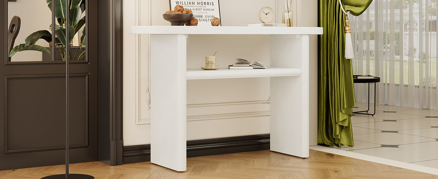 Elegant Minimalist Console Table With Rounded Edges And Sturdy Shelf Design For Entryway, Living Room Antique White Antique White Solid Wood Mdf