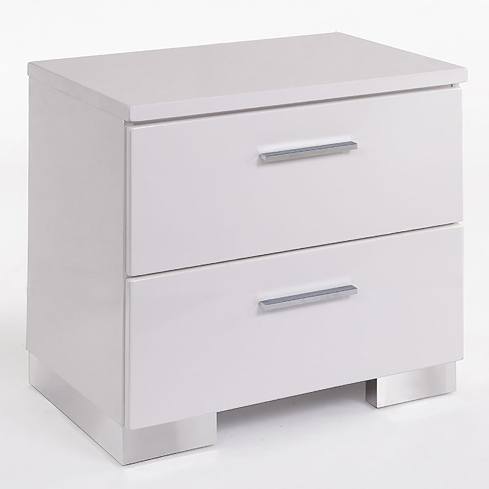 White And Chrome 2 Drawer Nightstand White Silver 2 Drawers Bedroom Rectangle Contemporary Rubberwood Drawers White Wood