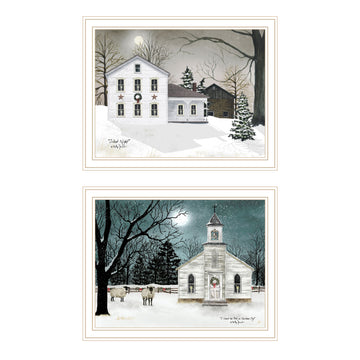 2 Piece Vignette Silent Night White Framed Wall Art For Living Room, Bedroom Wall Art Print For Home Decor By Billy Jacobs Multi Wood Paper