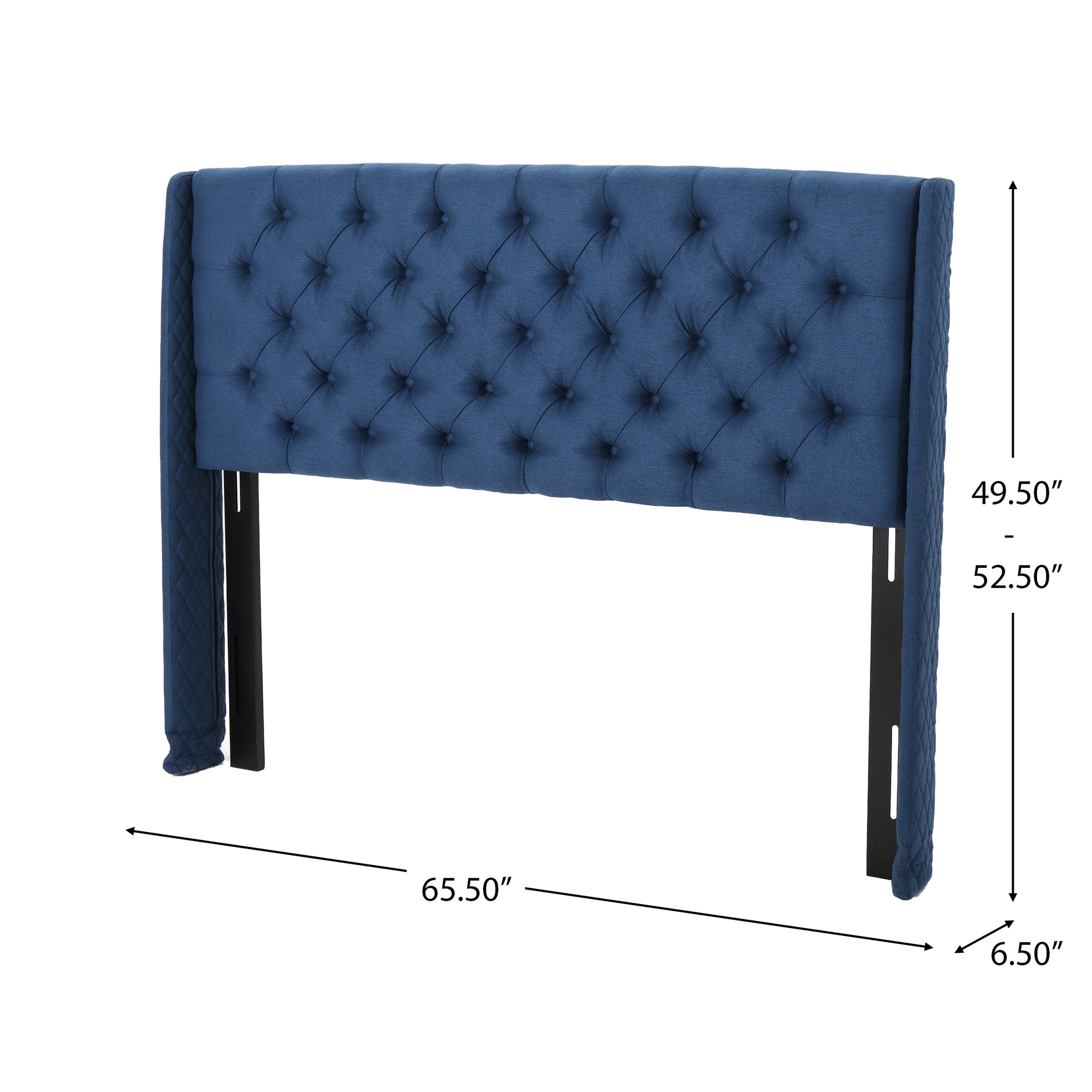 Upholstered Wingback Headboard, Button Tufted Upholstery, Sturdy Structure, Dark Navy Dark Navy Fabric