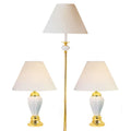 3 Piece Ceramic Lamp Set, Floor And Table Lamps, Ivory Finish Ivory Ceramic