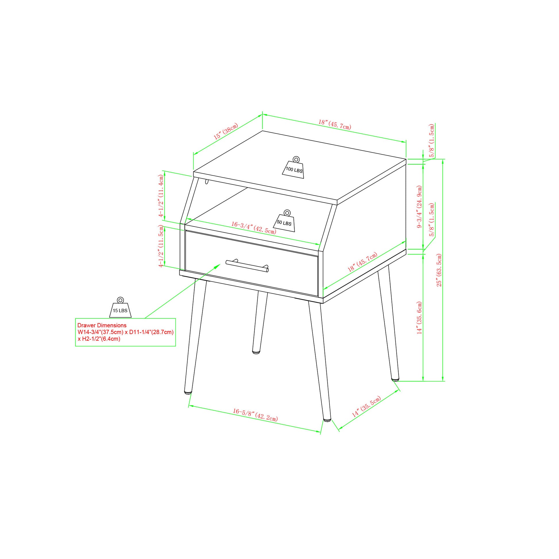 Contemporary Angled Nightstand Slate Grey Light Gray Mdf Mdf