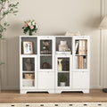 Wooden Floor Cabinet With 2 Glass Doors And 2 Storage Space,White ,Living Room Bathroom Entryway White White Mdf