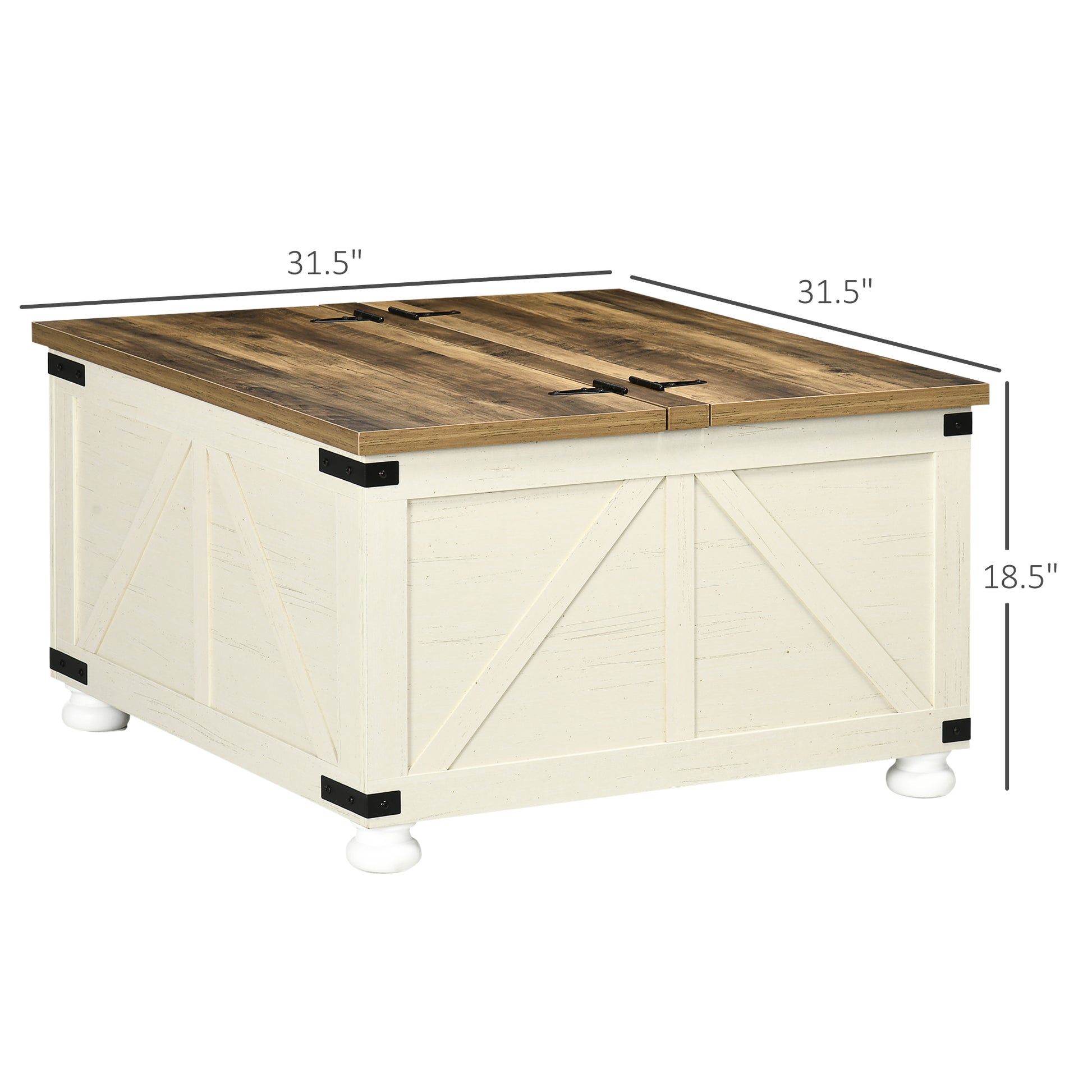 Homcom Farmhouse Coffee Table With Storage, Large Square Coffee Table Antique White Particle Board