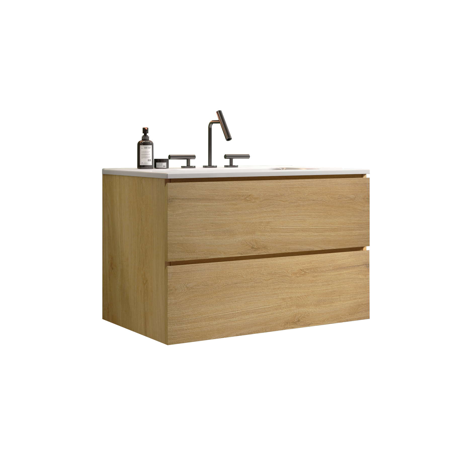 Wall Mount 30" Natural Oak Bathroom Vanity With Ceramic Sink With Three Faucet Holes, Large Storage Floating Bathroom Vanity For Modern Bathroom, Pre Assembled Oak Bathroom Modern Ceramic Mdf