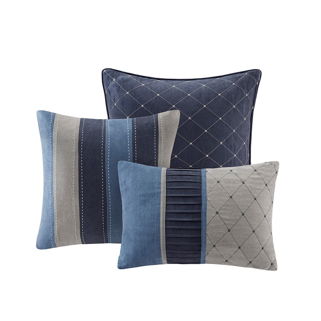 7 Piece Microsuede Comforter Set Navy Cal King California King Navy Polyester