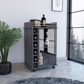 Bar Cart Baltimore, Six Wine Cubbies, Smokey Oak Finish Gray Particle Board