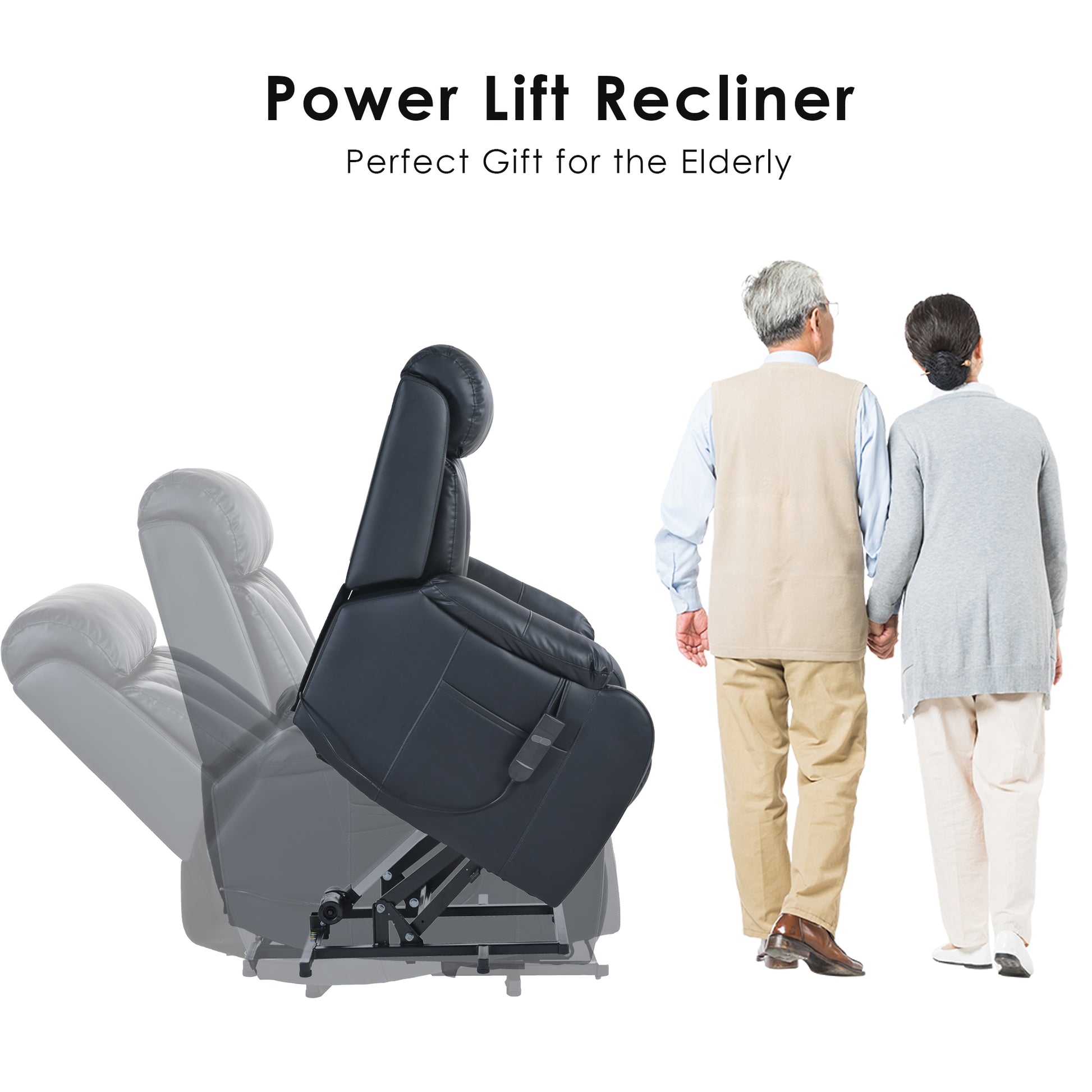 Electric Power Lift Recliner Chair For Elderly, Pu Recliner Chair For Seniors, Home Theater Seating,Living Room Chair,Side Pocket, Remote Control Black Pu Light Brown Wood Primary Living Space Heavy Duty Rubberwood Black Faux Leather Power Remote Medium