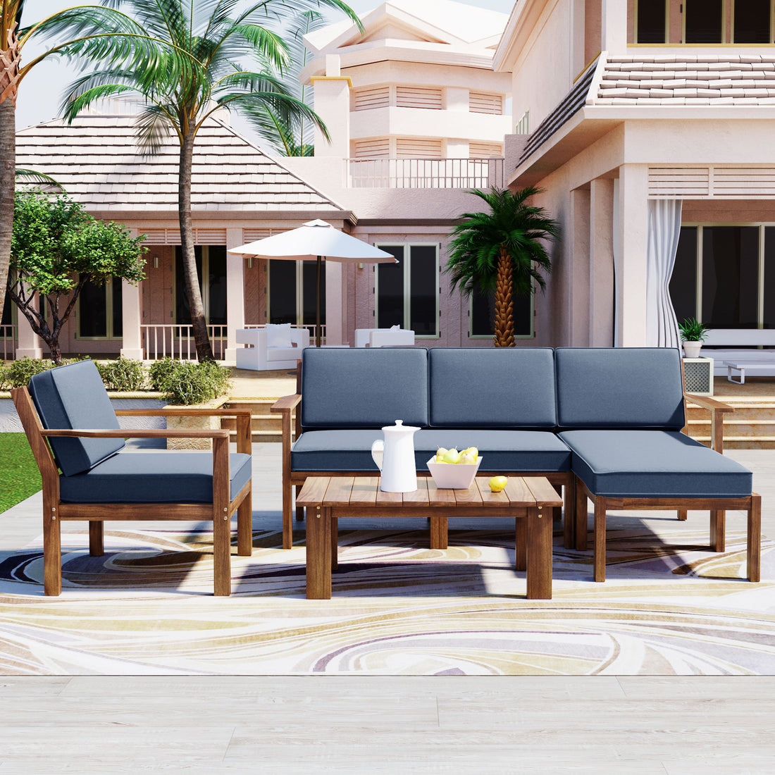 Multi Person Sofa Set With A Small Table, Suitable For Gardens, Backyards, And Balconies. Gray Acacia Wood