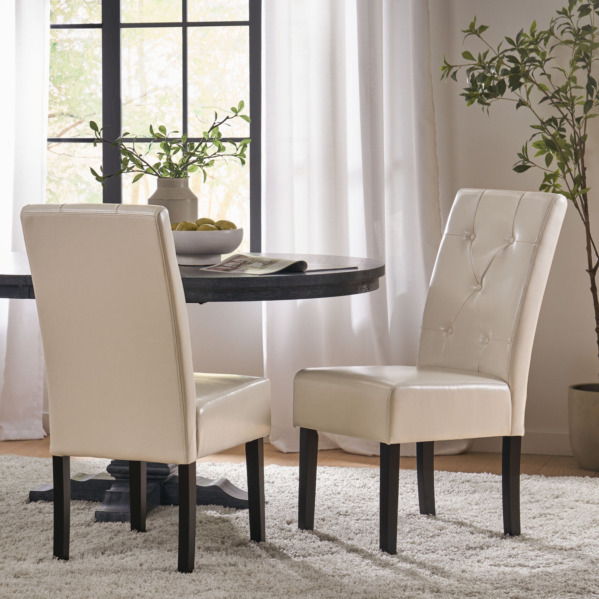 Carter 5 Tuft Kd Dining Chair Ivory Bonded Leather