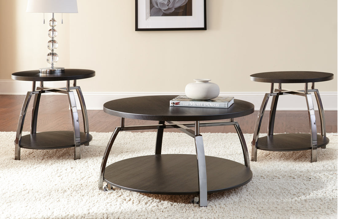 Coham 3 Piece Table Set Brown Brown Steel