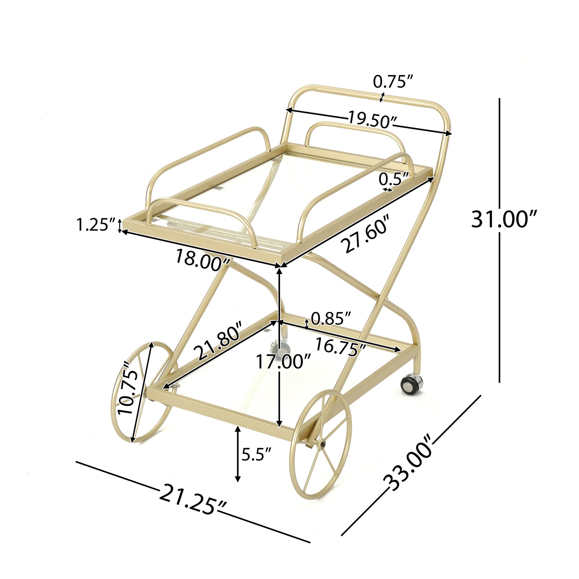 Bar Cart Gold Glass Metal