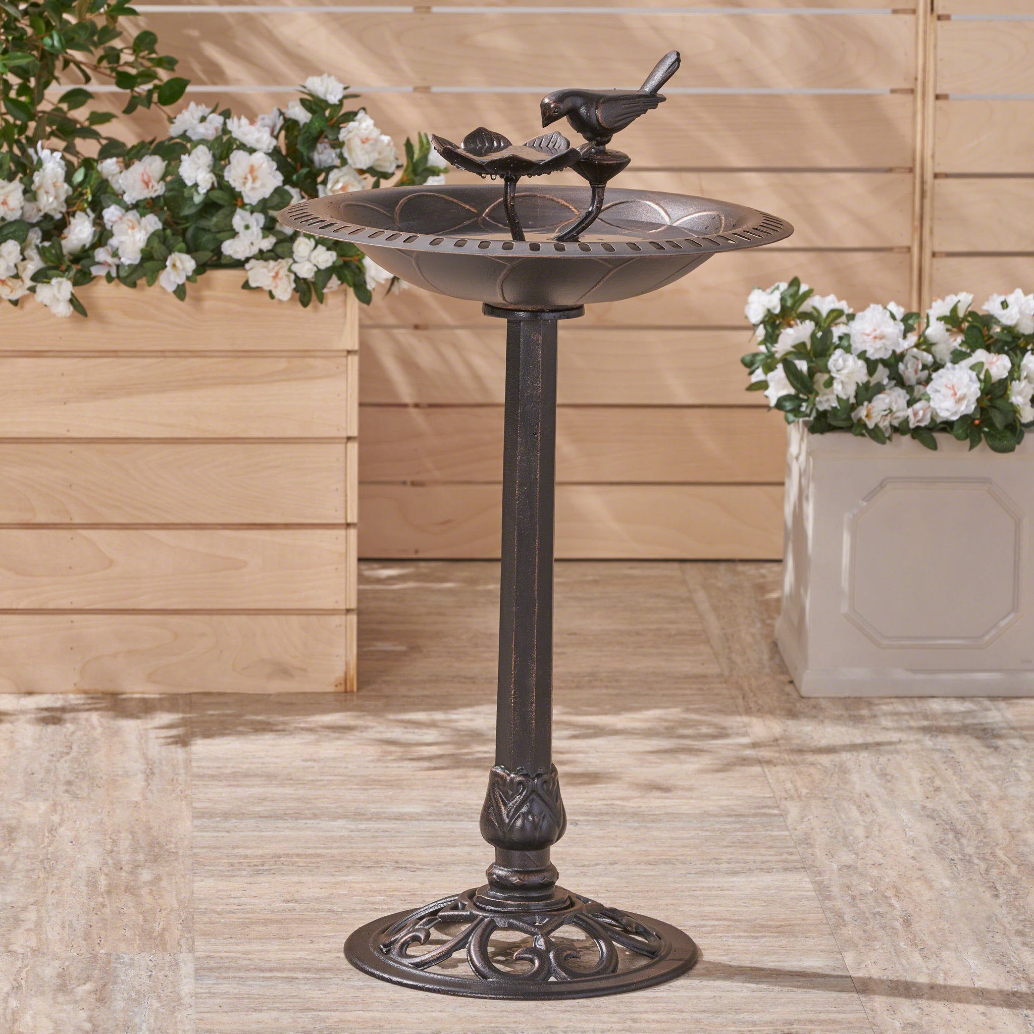 Outdoor Aluminum And Iron Bird Bath Antique Bronze Aluminium