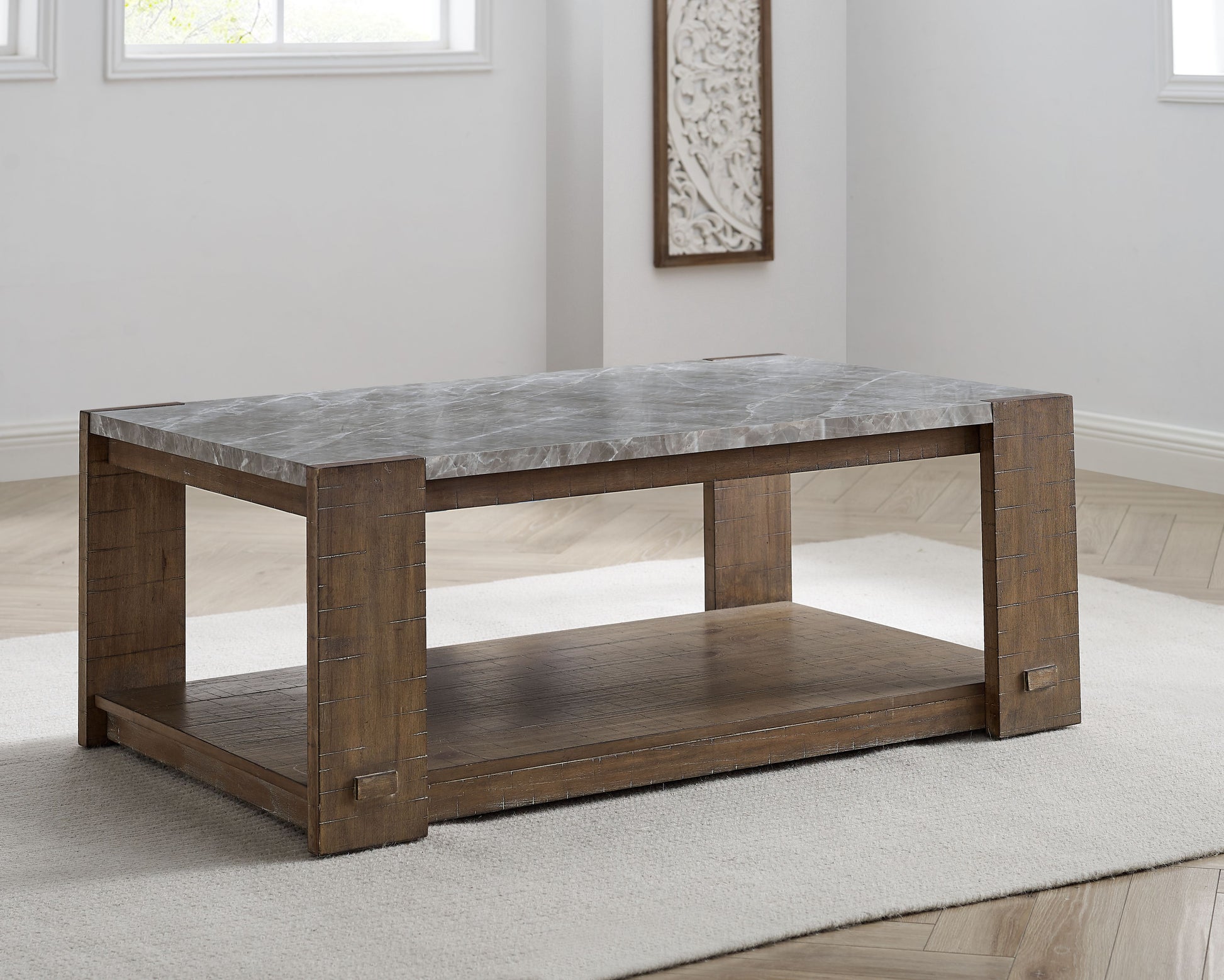 Libby Sintered Stone Coffee Table With Casters Brown Brown Wood