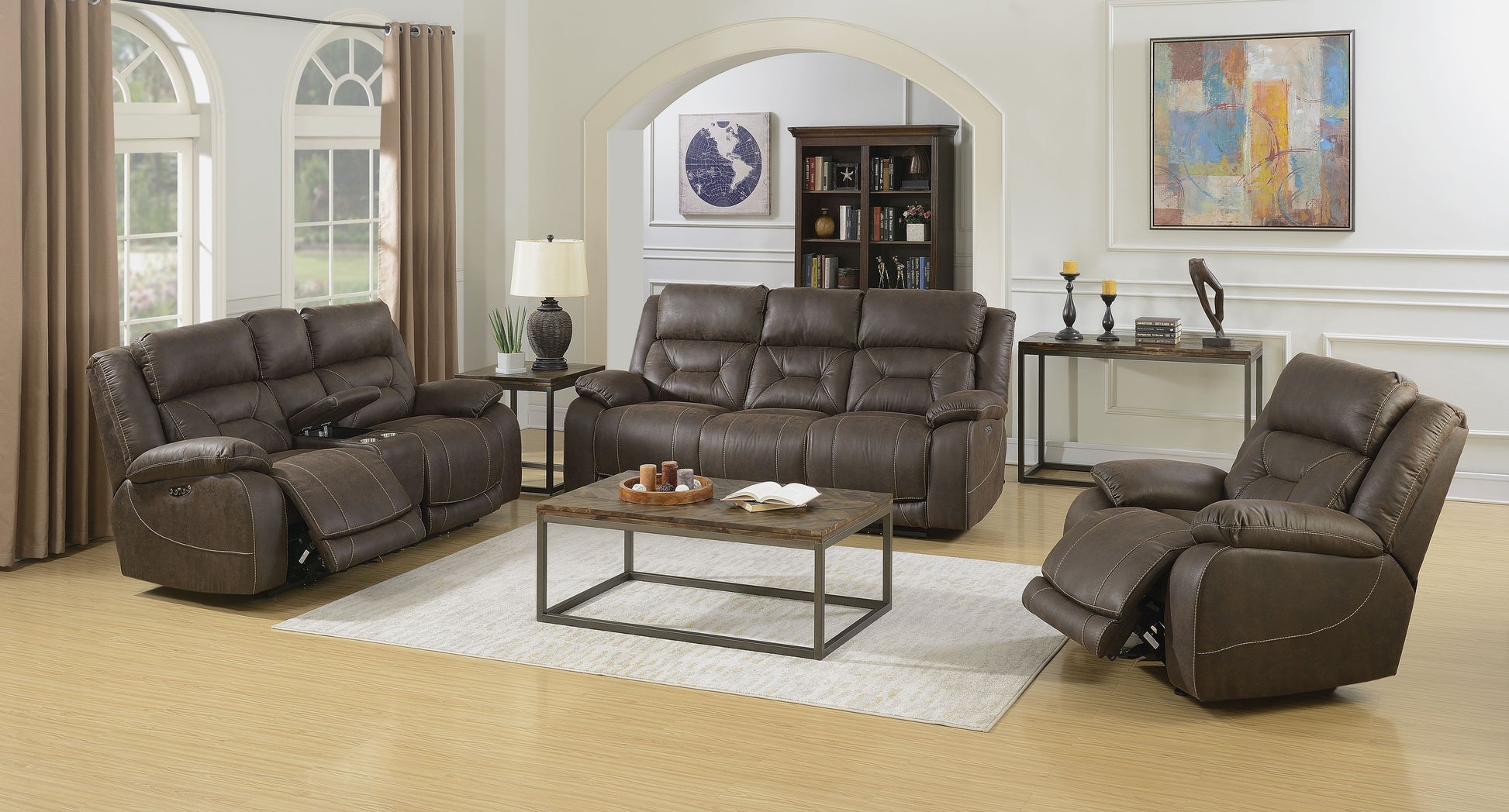 Aria Dual Power Recliner Brown Brown Fabric