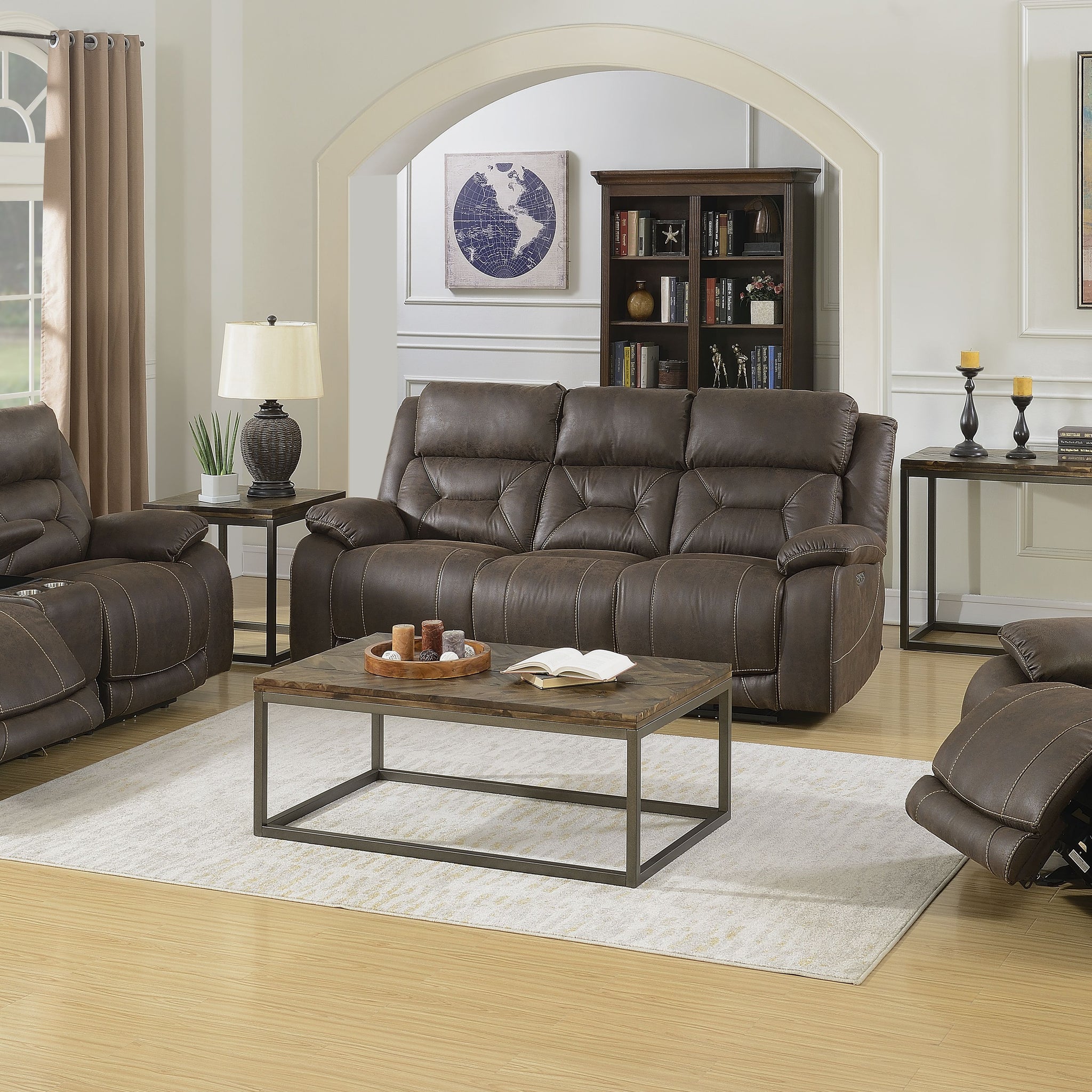 Aria 3 Piece Living Room Set Dark Brown Brown Fabric