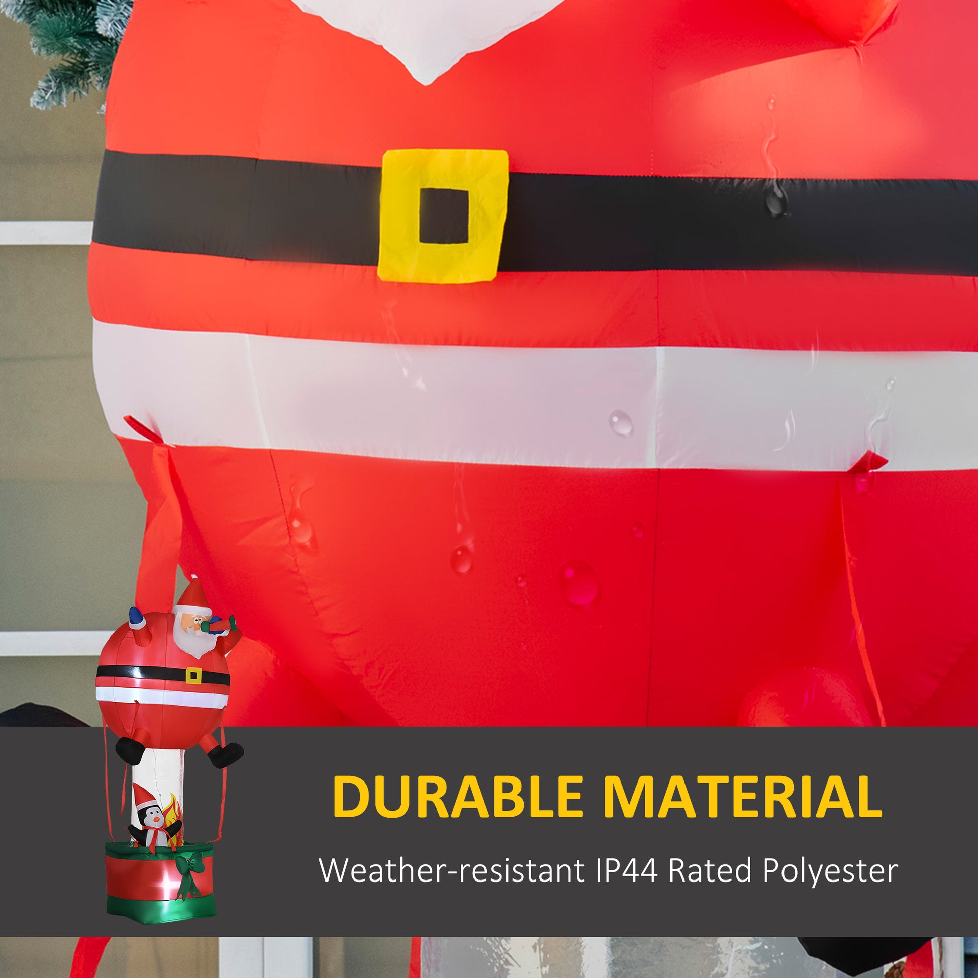 Outsunny 8Ft Christmas Inflatables Outdoor Decorations Santa Claus Hot Air Balloon With Penguin, Blow Up Led Yard Christmas Decor For Lawn Garden Party Red Polyester