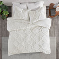 3 Piece Tufted Cotton Chenille Geometric Comforter Set Off White King Cal King King Off White Cotton